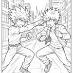 Anime Fight Scene Coloring Page