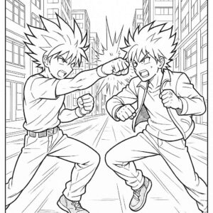 Anime Fight Scene Coloring Page