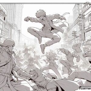 Anime Fight Scene Coloring Page