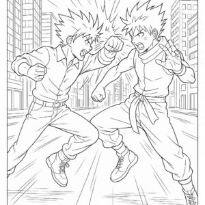 Anime Fight Scene Coloring Page