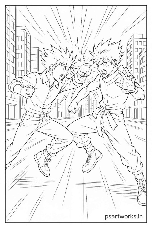 Anime Fight Scene Coloring Page