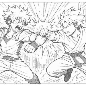 Anime Fight Scene Coloring Page