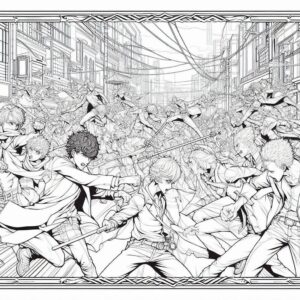 Anime Fight Scene Coloring Page