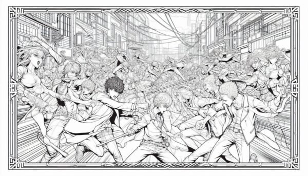 Anime Fight Scene Coloring Page