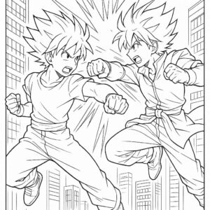 Anime Fight Scene Coloring Page
