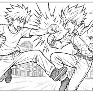 Anime Fight Scene Coloring Page