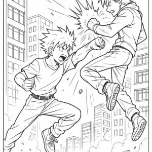 Anime Fight Scene Coloring Page