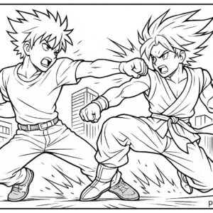 Anime Fight Scene Coloring Page