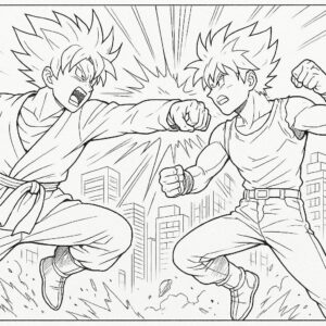 Anime Fight Scene Coloring Page