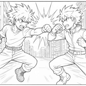 Anime Fight Scene Coloring Page