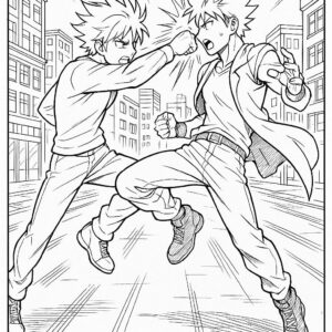 Anime Fight Scene Coloring Page