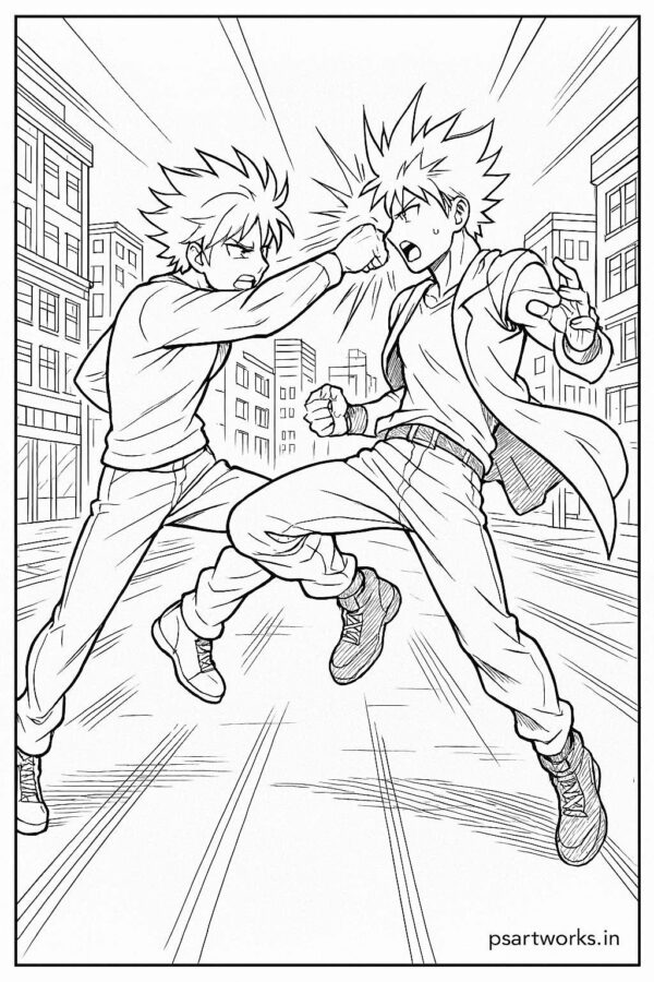 Anime Fight Scene Coloring Page