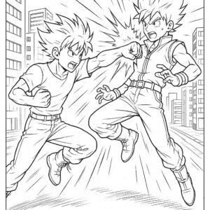 Anime Fight Scene Coloring Page