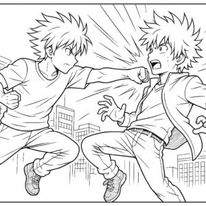 Anime Fight Scene Coloring Page