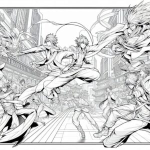 Anime Fight Scene Coloring Page