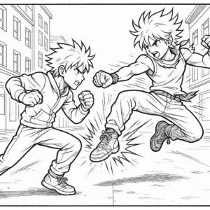 Anime Fight Scene Coloring Page