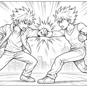 Anime Fight Scene Coloring Page