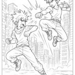 Anime Fight Scene Coloring Page