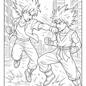 Anime Fight Scene Coloring Page