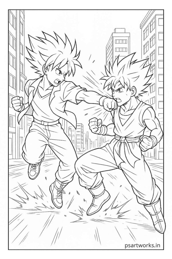 Anime Fight Scene Coloring Page