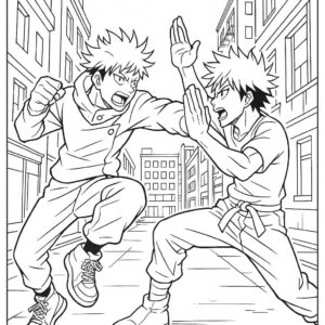 Anime Fight Scene Coloring Page