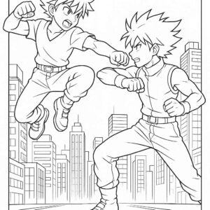 Anime Fight Scene Coloring Page