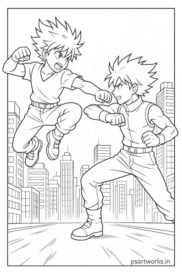 Anime Fight Scene Coloring Page