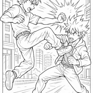 Anime Fight Scene Coloring Page
