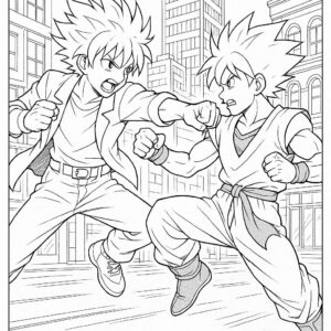 Anime Fight Scene Coloring Page