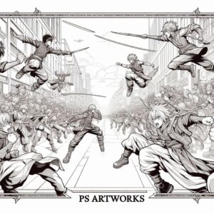 Anime Fight Scene Coloring Page