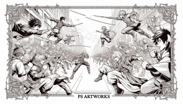 Anime Fight Scene Coloring Page