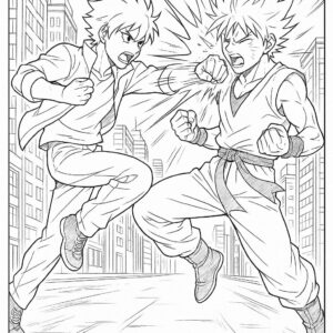 Anime Fight Scene Coloring Page