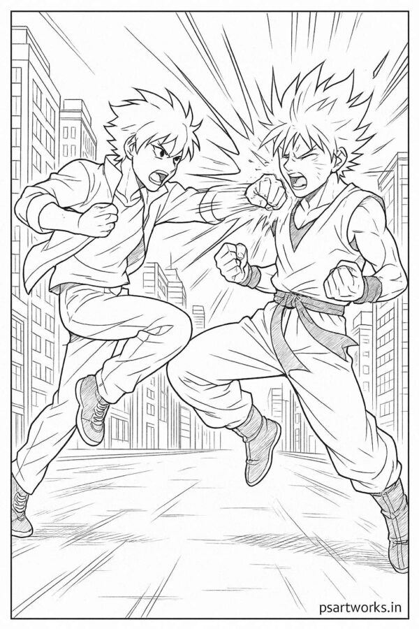 Anime Fight Scene Coloring Page