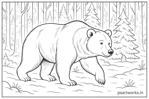 Bear walking gently through a winter forest