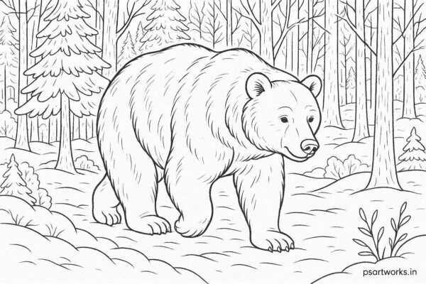 Bear walking gently through a winter forest
