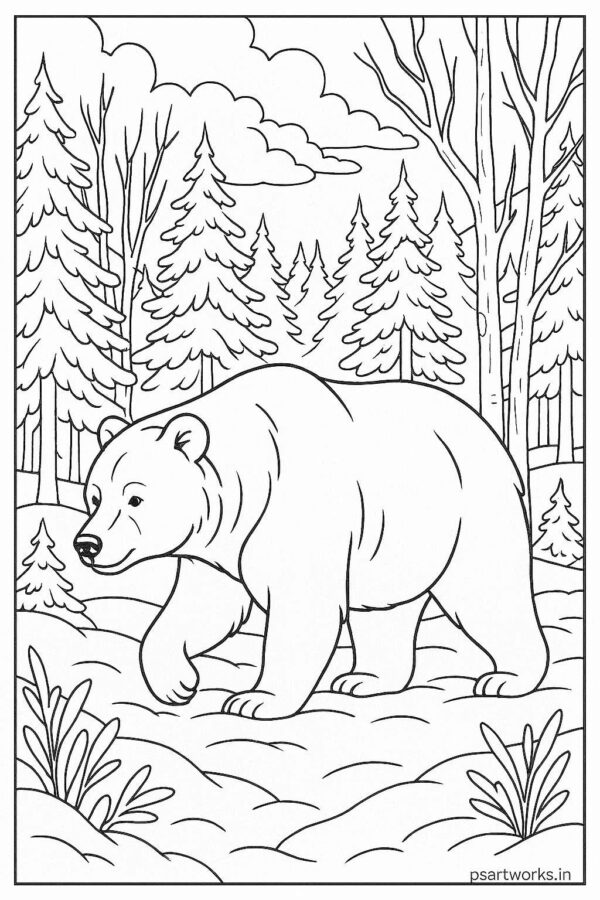 Bear walking gently through a winter forest