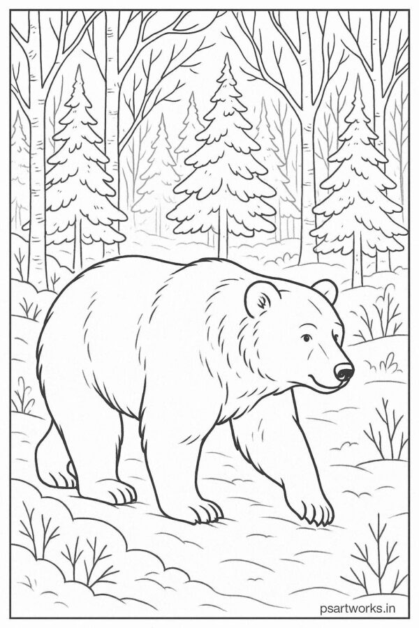 Bear walking gently through a winter forest