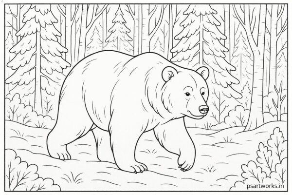 Bear walking gently through a winter forest