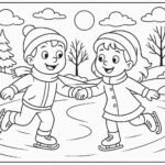 Boy and girl skating on frozen river