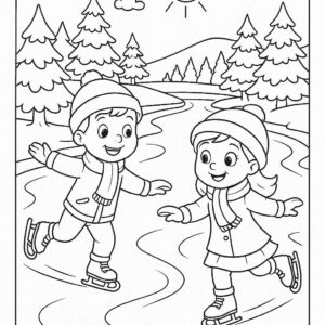 Boy and girl skating on frozen river