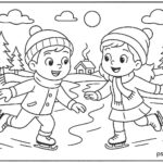 Boy and girl skating on frozen river