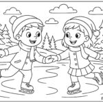 Boy and girl skating on frozen river