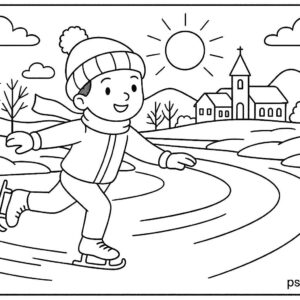 Boy skating on frozen river