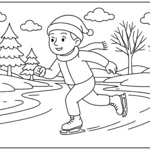 Boy skating on frozen river