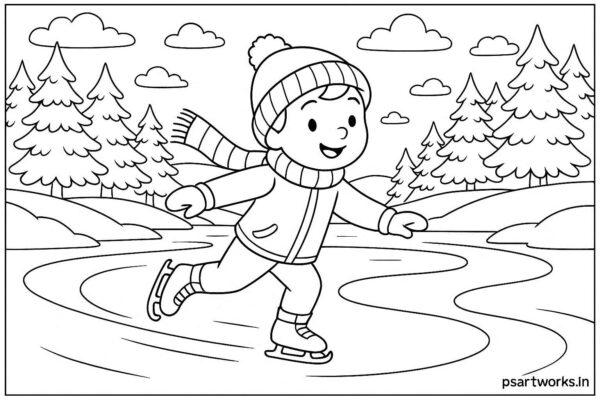 Boy skating on frozen river