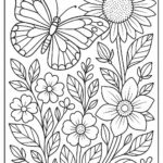 Floral Butterfly Colouring Page
