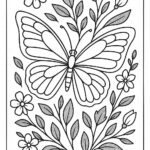 Floral Butterfly Colouring Page