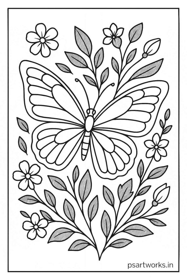 Floral Butterfly Colouring Page