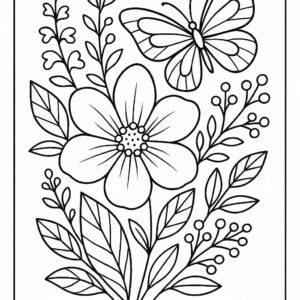 Floral Butterfly Colouring Page