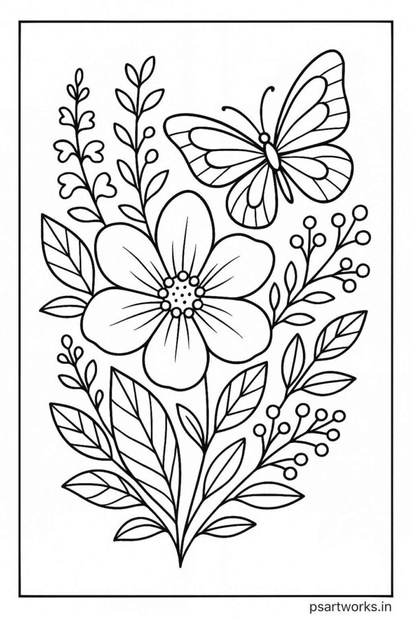 Floral Butterfly Colouring Page